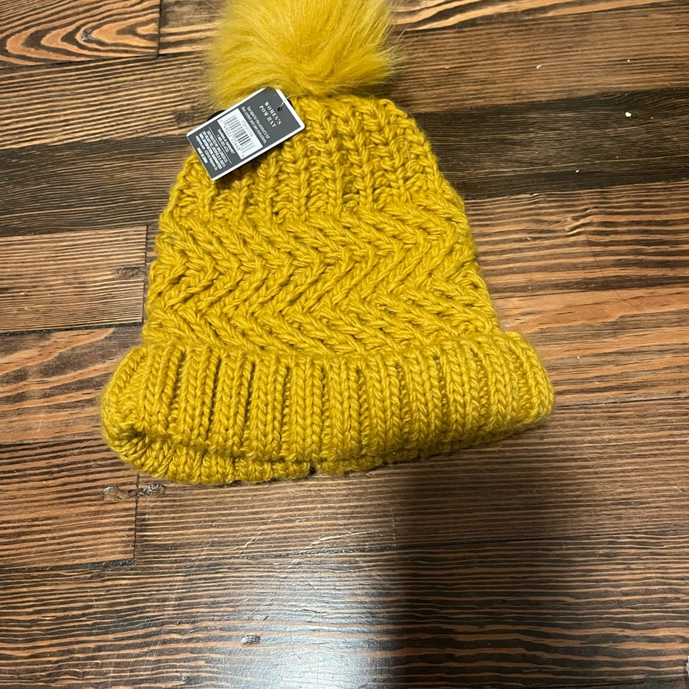 Yellow Knit Beanie with Pom Pom